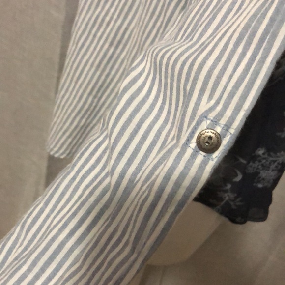 EUC Free People Button Front Blouse-Striped with Sheer Back-3/4 Roll up Sleeves - Picture 7 of 15
